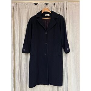 Talbots Petites Navy Blue 100% Wool Long Coat Made in USA Vintage Size 6P